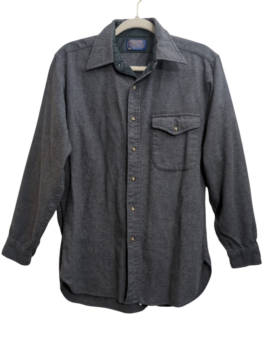 VTG Pendleton Grey Virgin Wool Trail Shirt Suede Elbow Patches Size M Outdoors